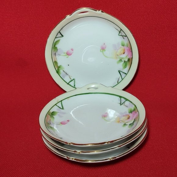 Vintage Nippon Hand Painted Miniature Plates Butter Dish Set of 4 - Picture 1 of 13